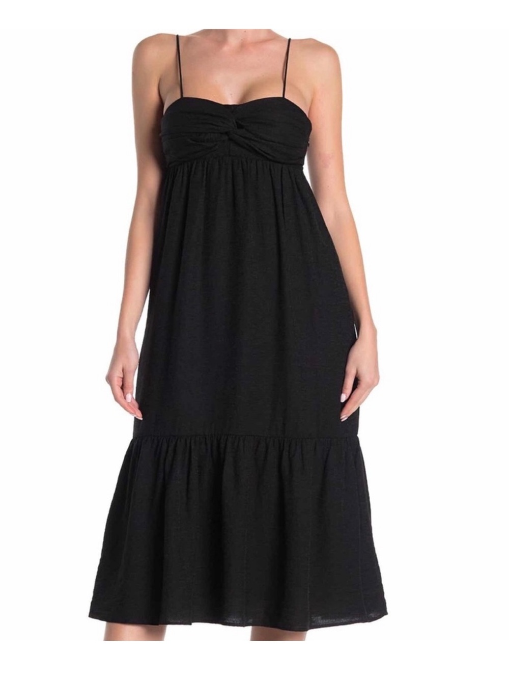 Joie Black Spaghetti-Strap Tiered Midi Dress
